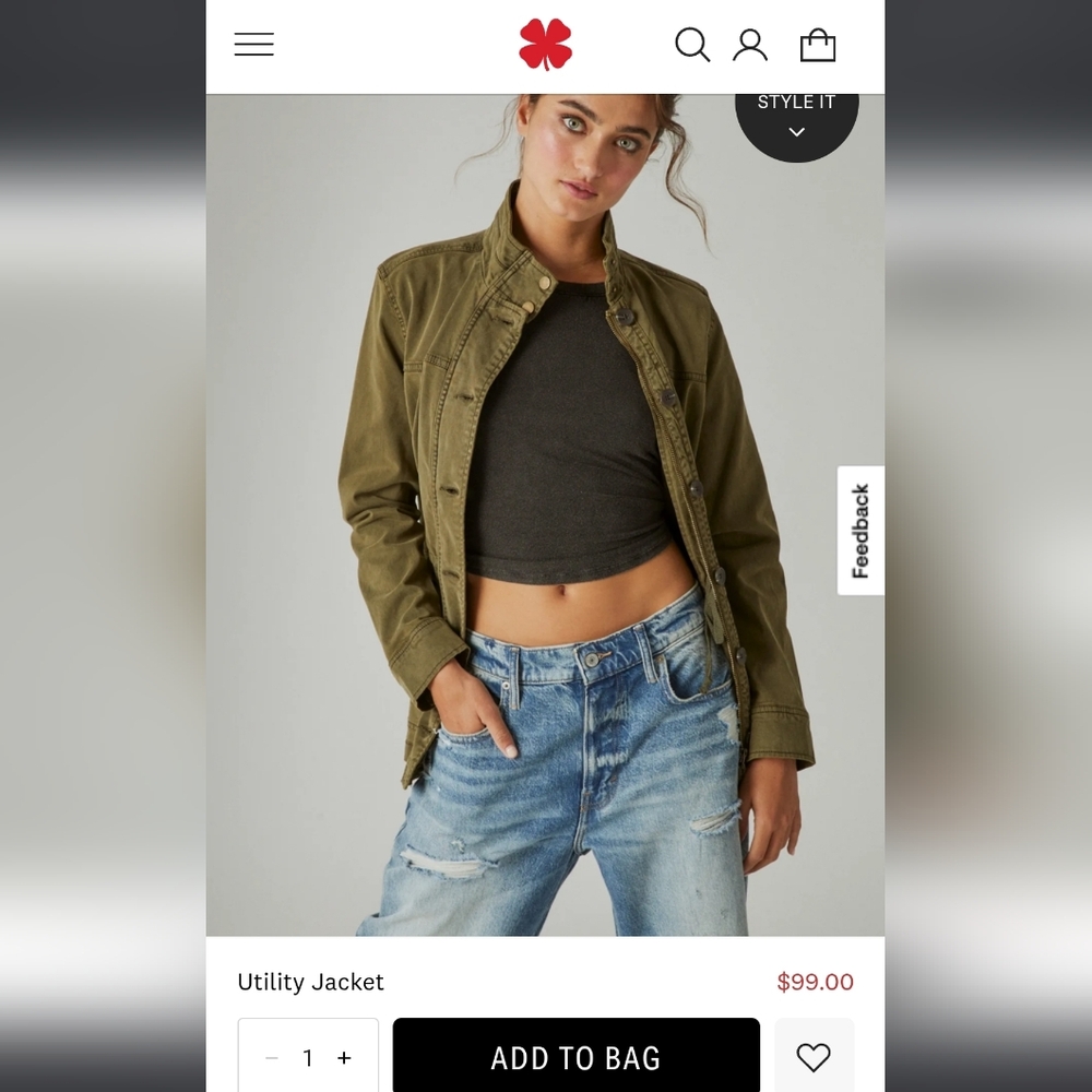 NWT Lucky Brand Utility Jacket in Olive Green Sz L